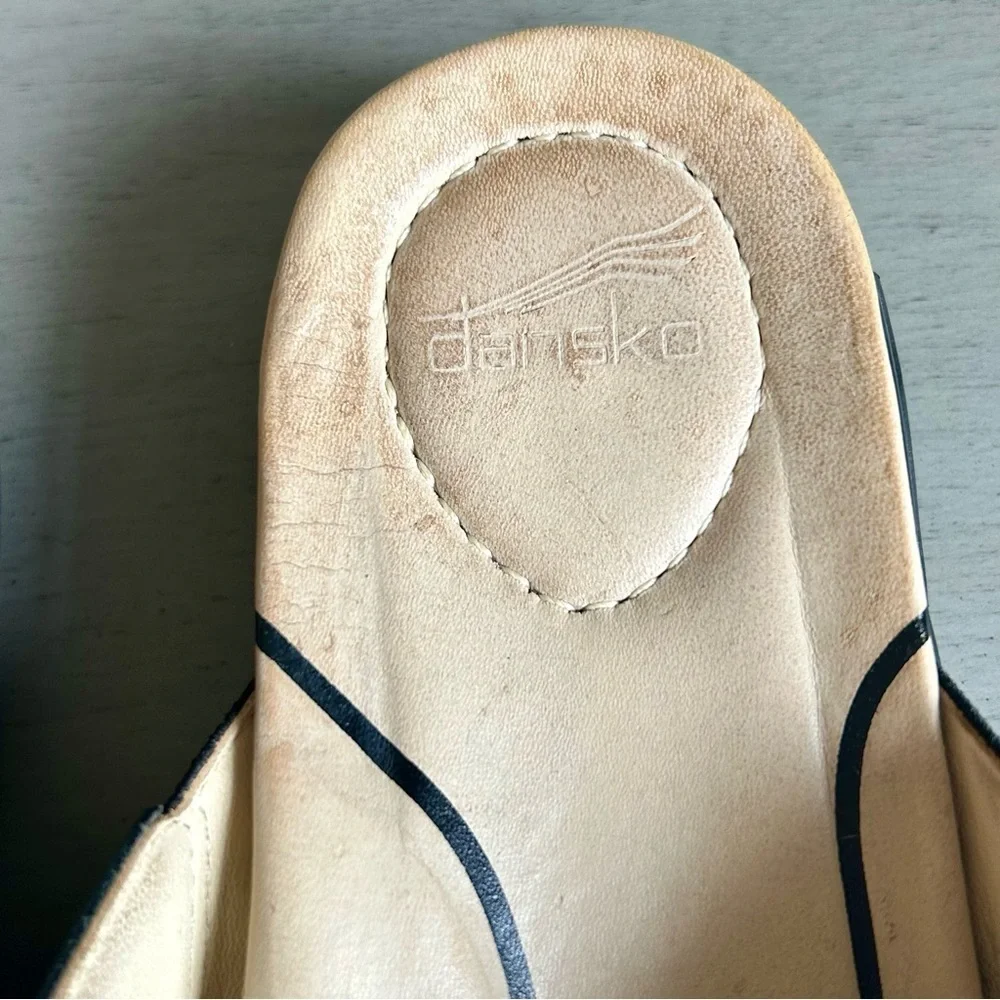 Dankso Women Leather Sandals Slide EU 38 US 7.5/8 Black Slip On Open Toe Strappy
